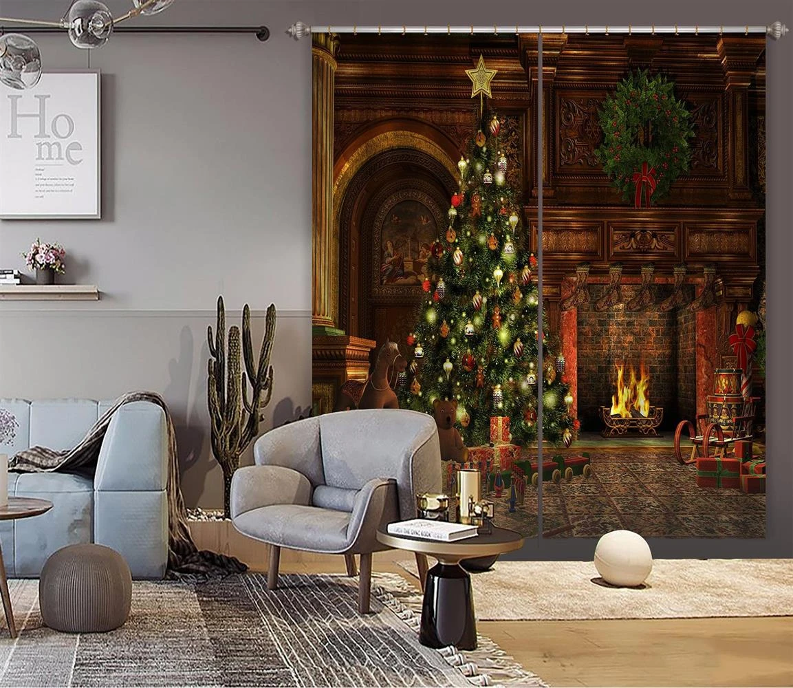 3D Tree Stove 52013 Christmas Blockout Photo Curtain Printing Curtains Drapes Fabric Window Xmas 5 3D Tree Stove 52013 Christmas Blockout Photo Curtain Printing Curtains Drapes Fabric Window Xmas - Image 3