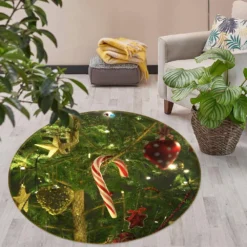 3D Candy Cane Ball Pendant 54011 Christmas Round Non Slip Rug Mat Room Mat Quality Elegant Photo Car