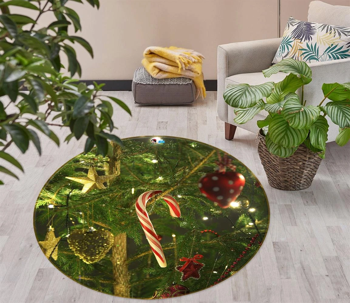 3D Candy Cane Ball Pendant 54011 Christmas Round Non Slip Rug Mat Room Mat Quality Elegant Photo Car 3 3D Candy Cane Ball Pendant 54011 Christmas Round Non Slip Rug Mat Room Mat Quality Elegant Photo Car