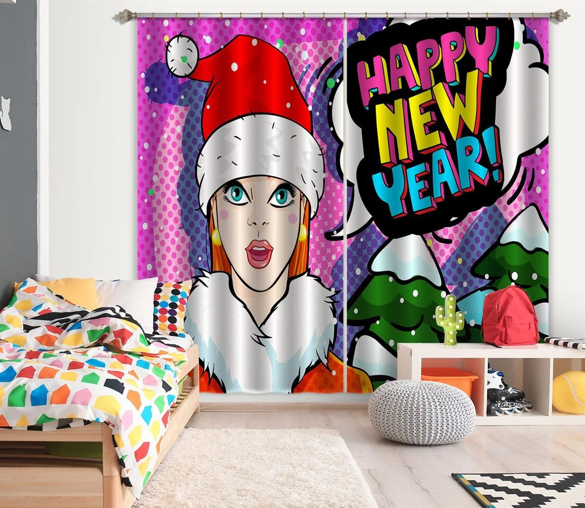 3D Christmas Tree Girl 057 Blockout Photo Curtain Printing Curtains Drapes Fabric Window 7 3D Christmas Tree Girl 057 Blockout Photo Curtain Printing Curtains Drapes Fabric Window - Image 5