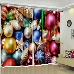 3D Colored Beads Pendant Christmas 36 Blockout Photo Curtain Printing Curtains Drapes Fabric Window