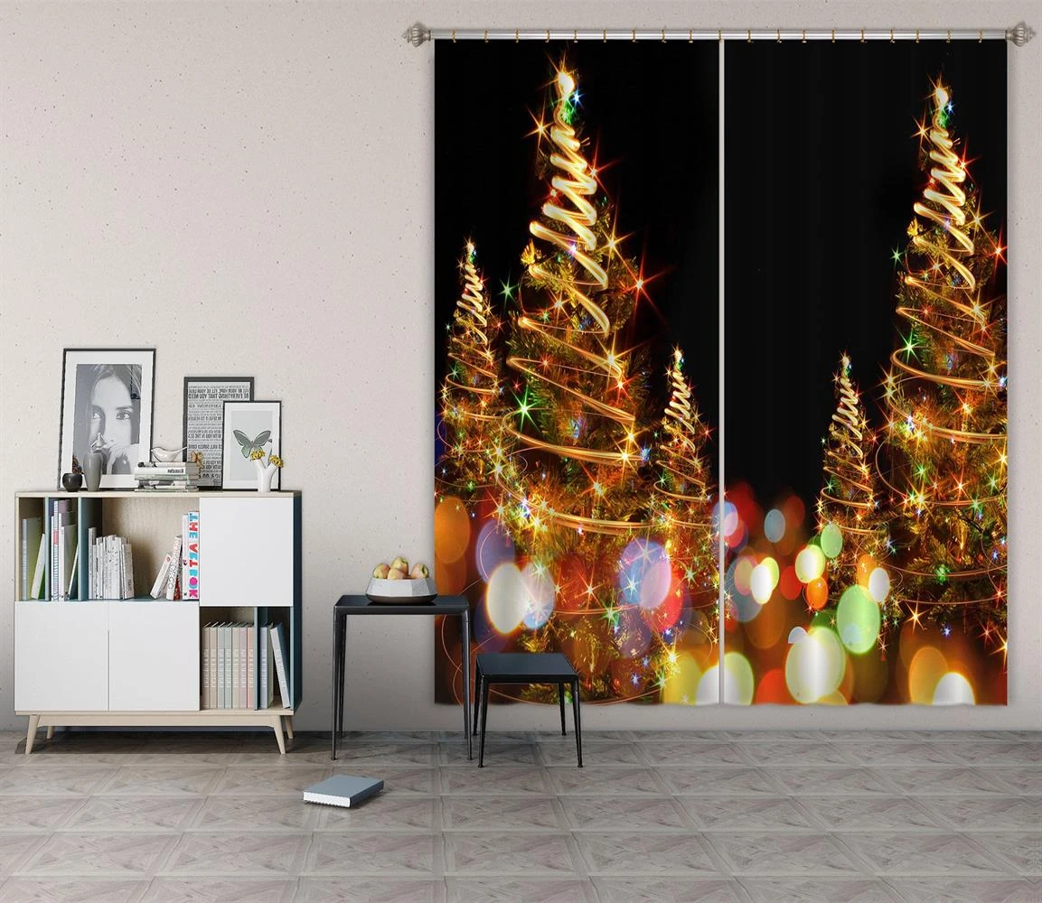 3D Tree Colored Lights 52006 Christmas Blockout Photo Curtain Printing Curtains Drapes Fabric Window 5 3D Tree Colored Lights 52006 Christmas Blockout Photo Curtain Printing Curtains Drapes Fabric Window - Image 3