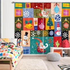 3D Colored Square Santa Tree 52007 Christmas Blockout Photo Curtain Printing Curtains Drapes Fabric