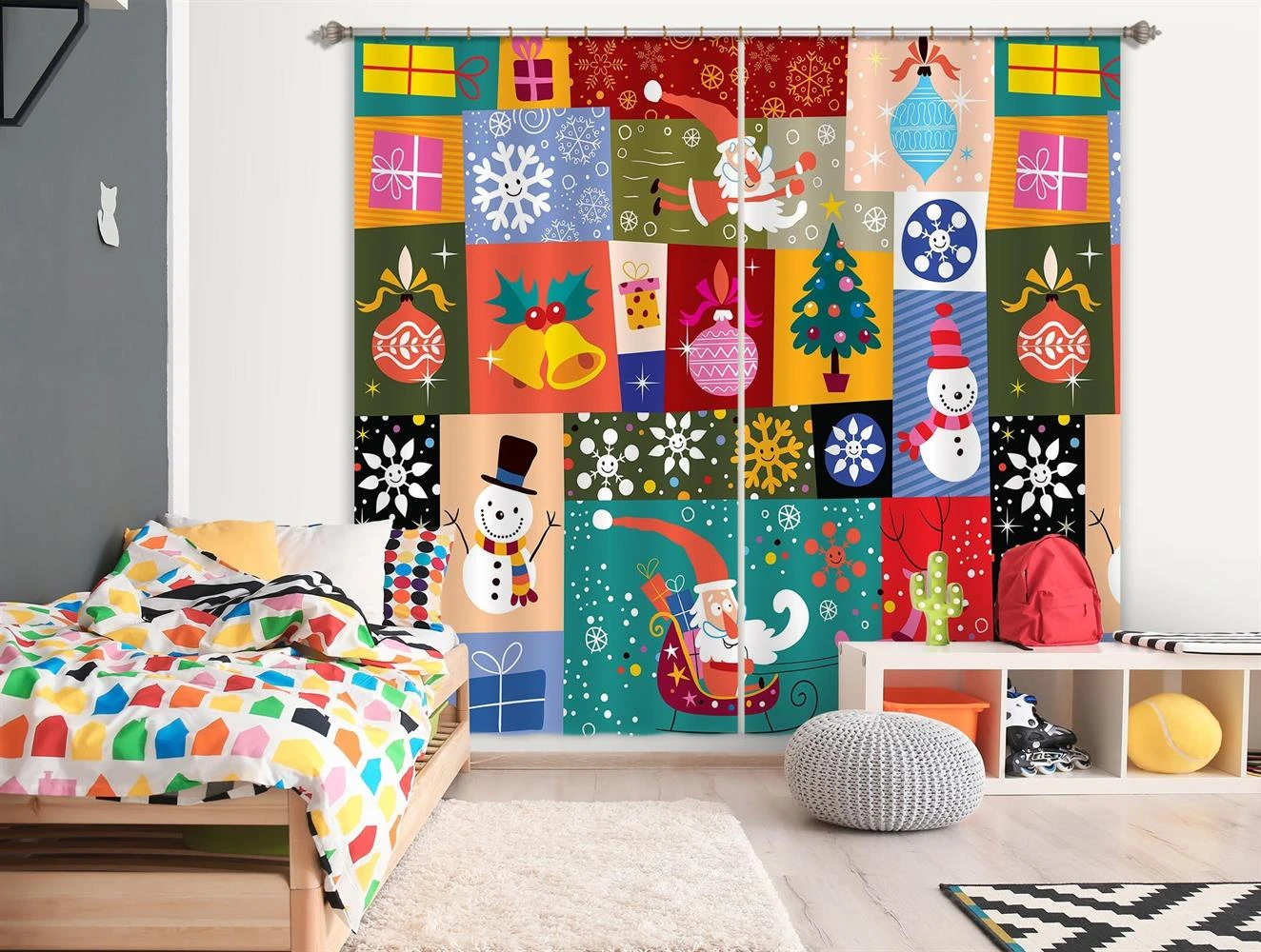 3D Colored Square Santa Tree 52007 Christmas Blockout Photo Curtain Printing Curtains Drapes Fabric 3 3D Colored Square Santa Tree 52007 Christmas Blockout Photo Curtain Printing Curtains Drapes Fabric