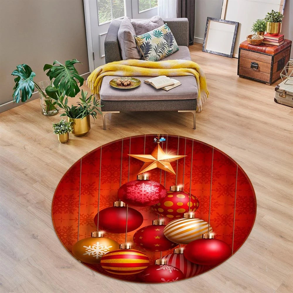 3D Red Ball 54102 Christmas Round Non Slip Rug Mat Room Mat Quality Elegant Photo Carpet Xmas 5 3D Red Ball 54102 Christmas Round Non Slip Rug Mat Room Mat Quality Elegant Photo Carpet Xmas - Image 3