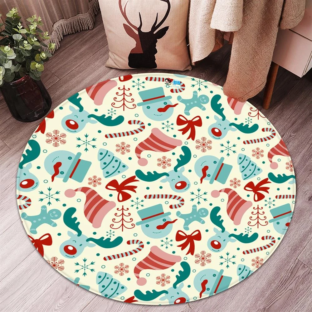3D Hat Snowman Deer Bow 65226 Christmas Round Non Slip Rug Mat Room Mat Quality Elegant Photo Carpet 4 3D Hat Snowman Deer Bow 65226 Christmas Round Non Slip Rug Mat Room Mat Quality Elegant Photo Carpet - Image 2