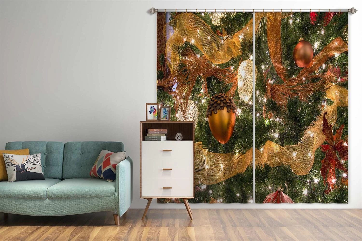 3D Pine Cones 52044 Christmas Blockout Photo Curtain Printing Curtains Drapes Fabric Window Xmas 5 3D Pine Cones 52044 Christmas Blockout Photo Curtain Printing Curtains Drapes Fabric Window Xmas - Image 3