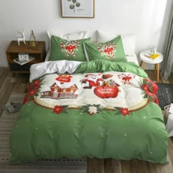 3D Green Background Christmas 6139 Bed Pillowcases Quilt Cover Set Bedding Set Pillowcases Duvet Cov
