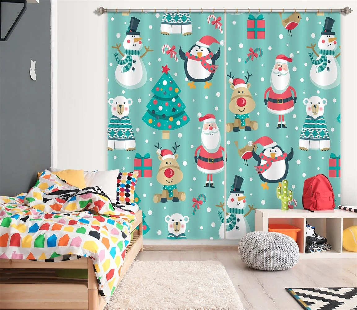 3D Santa Claus Snowman Penguin 52069 Christmas Blockout Photo Curtain Printing Curtains Drapes Fabri 4 3D Santa Claus Snowman Penguin 52069 Christmas Blockout Photo Curtain Printing Curtains Drapes Fabri - Image 2