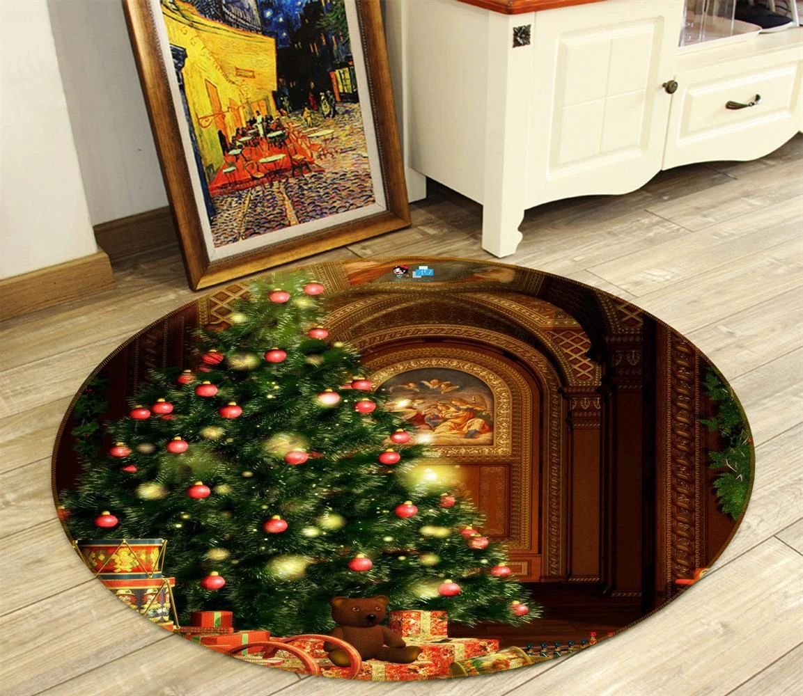 3D Warm Light Tree 763 Christmas Round Non Slip Rug Mat Room Mat Quality Elegant Photo Carpet Xmas 4 3D Warm Light Tree 763 Christmas Round Non Slip Rug Mat Room Mat Quality Elegant Photo Carpet Xmas - Image 2