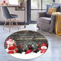 3D Snowman Doll 54176 Christmas Round Non Slip Rug Mat Room Mat Quality Elegant Photo Carpet Xmas
