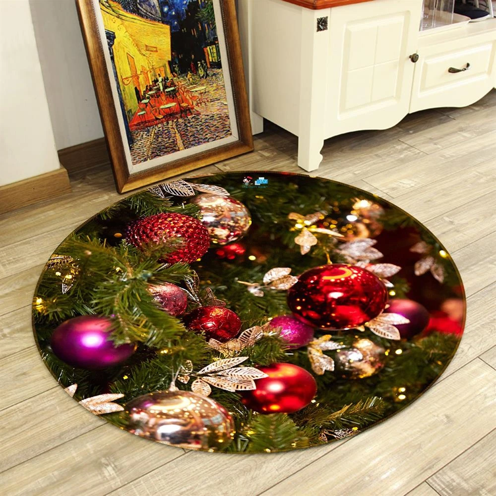 3D Red Ball Pendant 54064 Christmas Round Non Slip Rug Mat Room Mat Quality Elegant Photo Carpet Xma 5 3D Red Ball Pendant 54064 Christmas Round Non Slip Rug Mat Room Mat Quality Elegant Photo Carpet Xma - Image 3