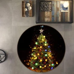 3D Lantern Tree 54146 Christmas Round Non Slip Rug Mat Room Mat Quality Elegant Photo Carpet Xmas