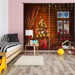 3D Tree Window Santa Claus 52009 Christmas Blockout Photo Curtain Printing Curtains Drapes Fabric Wi