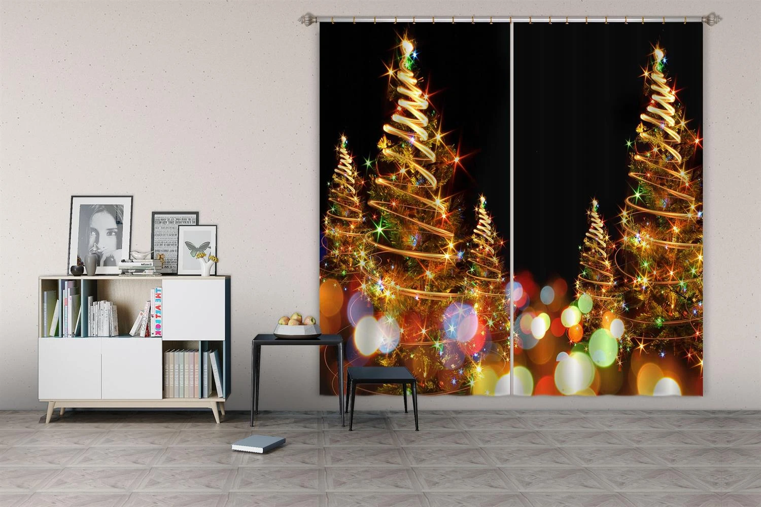 3D Tree Colored Lights 52006 Christmas Blockout Photo Curtain Printing Curtains Drapes Fabric Window 4 3D Tree Colored Lights 52006 Christmas Blockout Photo Curtain Printing Curtains Drapes Fabric Window - Image 2