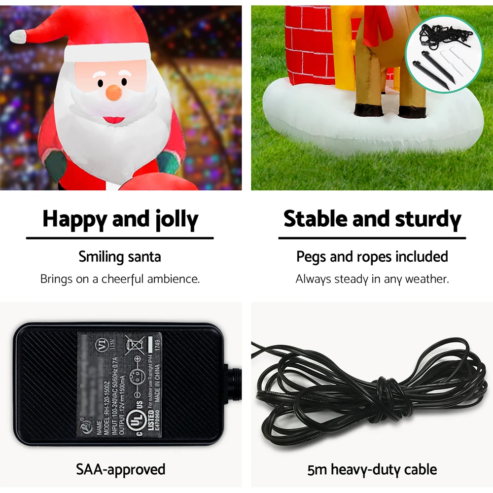 Jingle Jollys 2.1M Inflatable Christmas Santa On Chimney Xmas Decorations Outdoor LED Lights 6 Jingle Jollys 2.1M Inflatable Christmas Santa On Chimney Xmas Decorations Outdoor LED Lights - Image 4