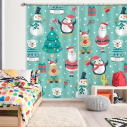 3D Santa Claus Snowman Penguin 52069 Christmas Blockout Photo Curtain Printing Curtains Drapes Fabri