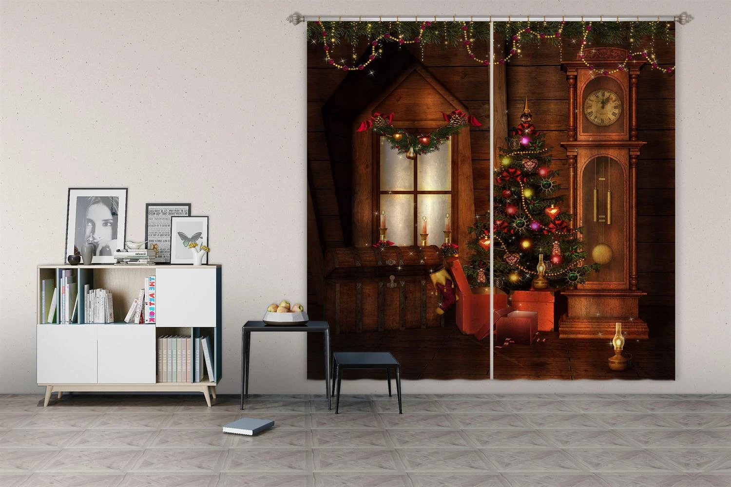 3D Wooden House Clock Tree 52002 Christmas Blockout Photo Curtain Printing Curtains Drapes Fabric Wi 3 3D Wooden House Clock Tree 52002 Christmas Blockout Photo Curtain Printing Curtains Drapes Fabric Wi