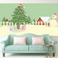 3D Beautiful Christmas Tree And Snowman Wallpaper Mural Wall Mural Wall Murals Removable Wallpaper W -Amscan Sales Store 850148b279c0a4d3f48dc9e95c290f5e