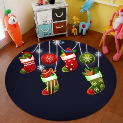 3D Socks Pendant 65236 Christmas Round Non Slip Rug Mat Room Mat Quality Elegant Photo Carpet Xmas