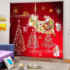 3D Christmas Tree Santa Claus Blockout Photo Curtain Printing Curtains Drapes Fabric Window