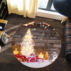 3D White Snow Tree Gift 54071 Christmas Round Non Slip Rug Mat Room Mat Quality Elegant Photo Carpet