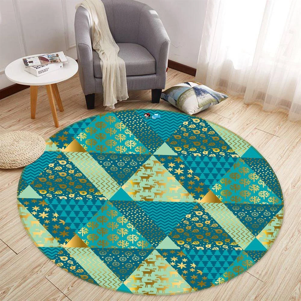3D Green Triangle Pattern 54063 Christmas Round Non Slip Rug Mat Room Mat Quality Elegant Photo Carp 4 3D Green Triangle Pattern 54063 Christmas Round Non Slip Rug Mat Room Mat Quality Elegant Photo Carp - Image 2