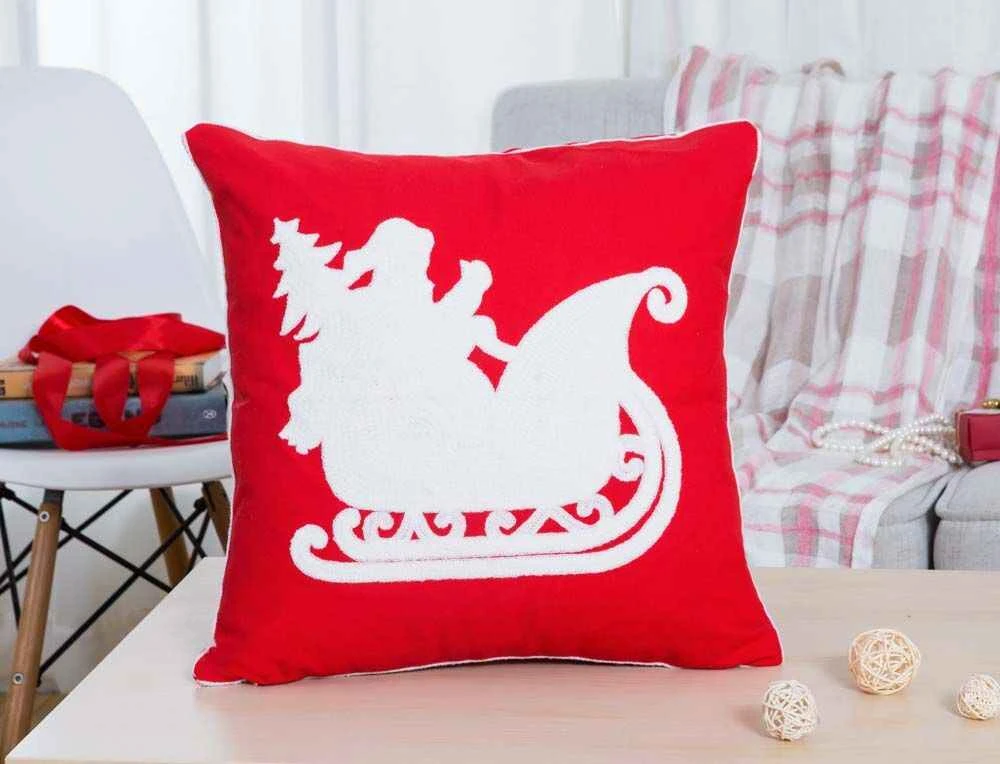 Embroidered Merry Christmas Cushion Cover - Sleigh 3 Embroidered Merry Christmas Cushion Cover - Sleigh