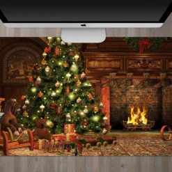 3D Tree Fireplace 51172 Christmas Non-slip Office Desk Mouse Mat Large Keyboard Pad Game Xmas