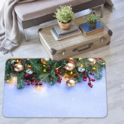 3D Branch Golden Ball Pendant 55090 Christmas Non Slip Rug Mat Room Mat Quality Elegant Photo Carpet