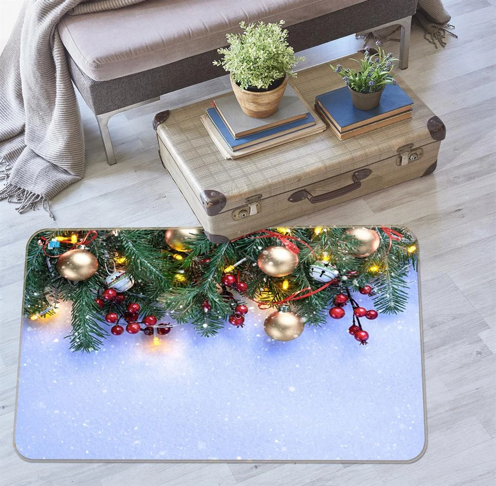 3D Branch Golden Ball Pendant 55090 Christmas Non Slip Rug Mat Room Mat Quality Elegant Photo Carpet 3 3D Branch Golden Ball Pendant 55090 Christmas Non Slip Rug Mat Room Mat Quality Elegant Photo Carpet