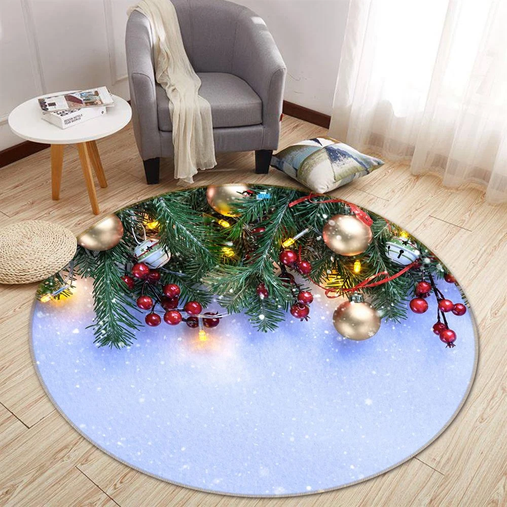 3D Branches Golden Ball Pendant 54171 Christmas Round Non Slip Rug Mat Room Mat Quality Elegant Phot 3 3D Branches Golden Ball Pendant 54171 Christmas Round Non Slip Rug Mat Room Mat Quality Elegant Phot