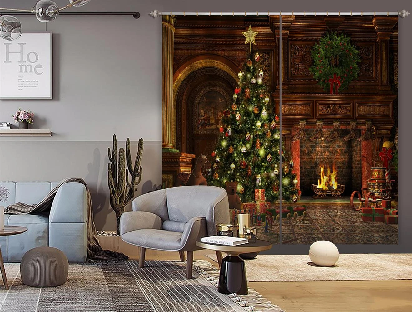 3D Tree Stove 52013 Christmas Blockout Photo Curtain Printing Curtains Drapes Fabric Window Xmas 4 3D Tree Stove 52013 Christmas Blockout Photo Curtain Printing Curtains Drapes Fabric Window Xmas - Image 2