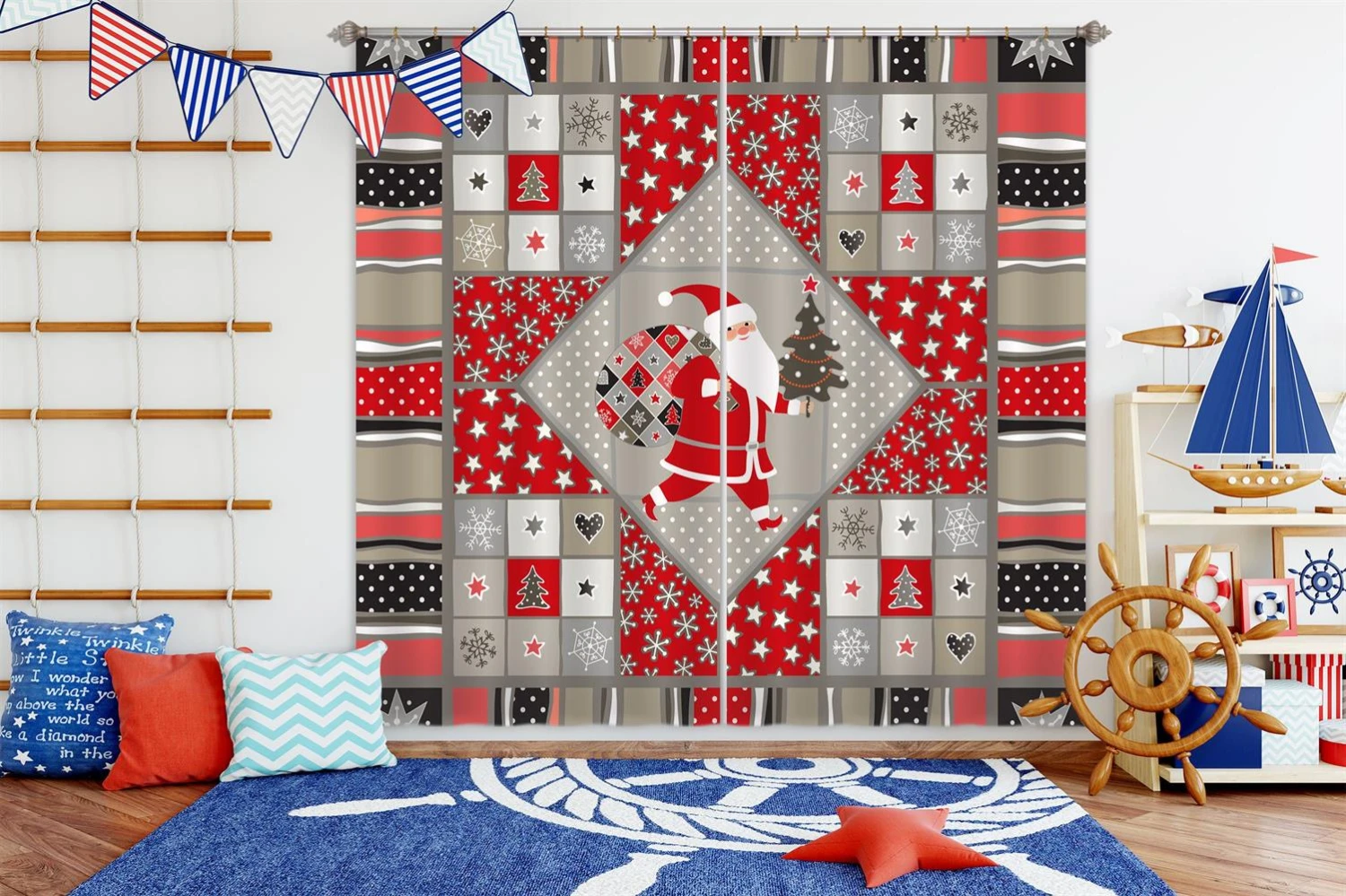 3D Santa Claus 52089 Christmas Blockout Photo Curtain Printing Curtains Drapes Fabric Window Xmas 5 3D Santa Claus 52089 Christmas Blockout Photo Curtain Printing Curtains Drapes Fabric Window Xmas - Image 3