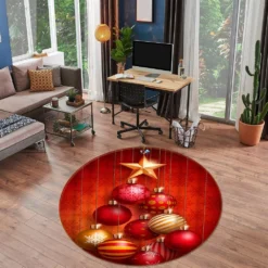 3D Red Ball 54102 Christmas Round Non Slip Rug Mat Room Mat Quality Elegant Photo Carpet Xmas