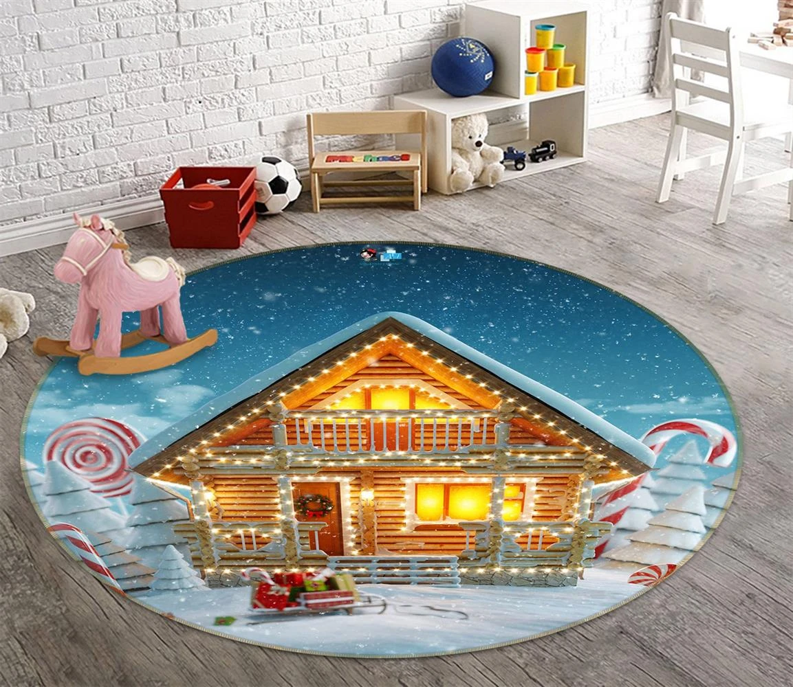 3D Snow House 54049 Christmas Round Non Slip Rug Mat Room Mat Quality Elegant Photo Carpet Xmas 5 3D Snow House 54049 Christmas Round Non Slip Rug Mat Room Mat Quality Elegant Photo Carpet Xmas - Image 3
