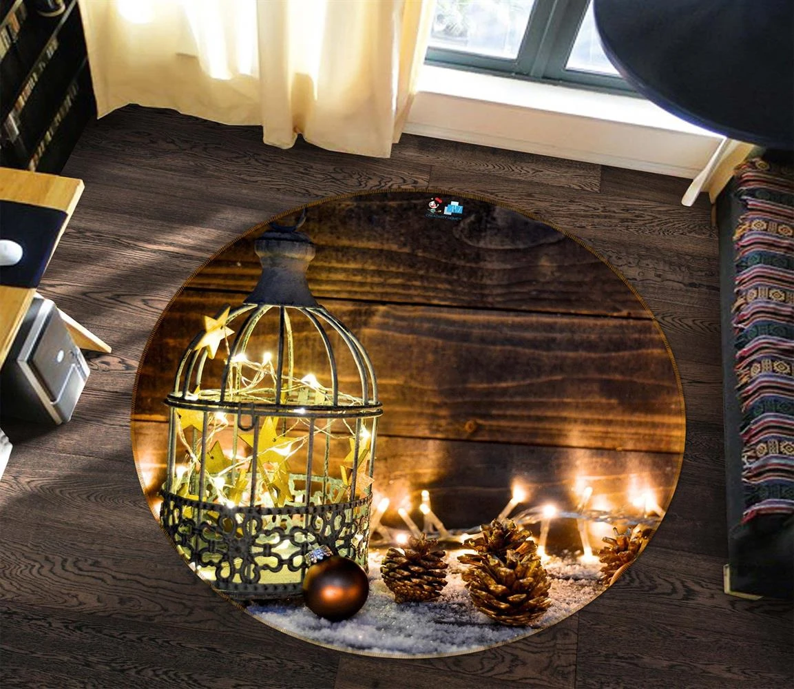 3D String Lights Pineta 54084 Christmas Round Non Slip Rug Mat Room Mat Quality Elegant Photo Carpet 5 3D String Lights Pineta 54084 Christmas Round Non Slip Rug Mat Room Mat Quality Elegant Photo Carpet - Image 3