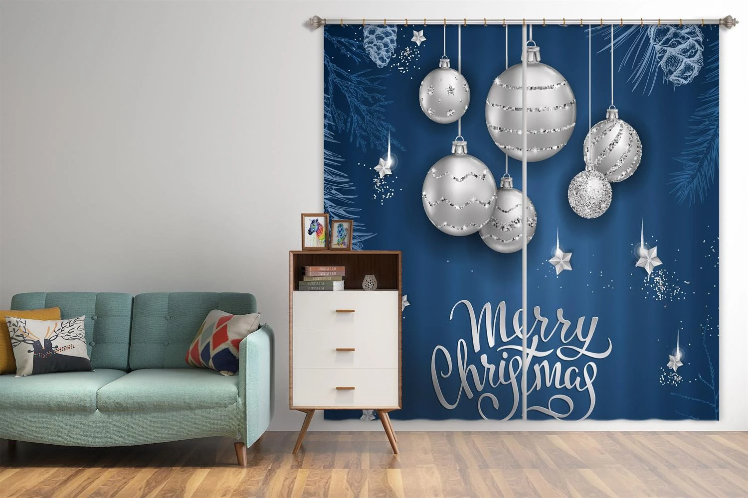 3D White Ball 52072 Christmas Blockout Photo Curtain Printing Curtains Drapes Fabric Window Xmas 5 3D White Ball 52072 Christmas Blockout Photo Curtain Printing Curtains Drapes Fabric Window Xmas - Image 3