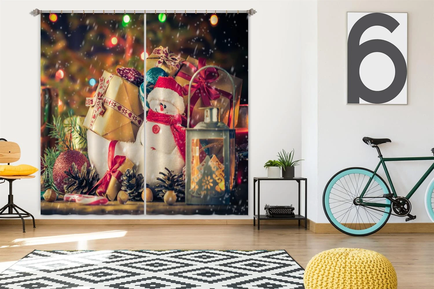 3D Snowman Doll Pile Of Gifts 52029 Christmas Blockout Photo Curtain Printing Curtains Drapes Fabric 4 3D Snowman Doll Pile Of Gifts 52029 Christmas Blockout Photo Curtain Printing Curtains Drapes Fabric - Image 2