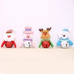 4x Christmas Plush Ornaments W Bell Xmas Tree Wall Door Hanging Party Decoration - White & Red Bells
