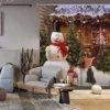 3D Snowman Wooden House 52083 Christmas Blockout Photo Curtain Printing Curtains Drapes Fabric Windo