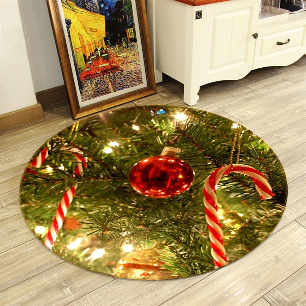 3D Red Ball Candy Cane Pendant 54066 Christmas Round Non Slip Rug Mat Room Mat Quality Elegant Photo 5 3D Red Ball Candy Cane Pendant 54066 Christmas Round Non Slip Rug Mat Room Mat Quality Elegant Photo - Image 3