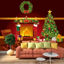 3D Christmas Fireplace 101 Wallpaper Mural Wall Mural Wall Murals Removable Wallpaper Self-adhesive -Amscan Sales Store a5865a8911728fcea5318550f63dcc07