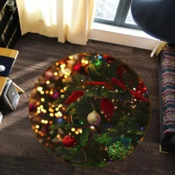 3D Tree Pendant 54080 Christmas Round Non Slip Rug Mat Room Mat Quality Elegant Photo Carpet Xmas