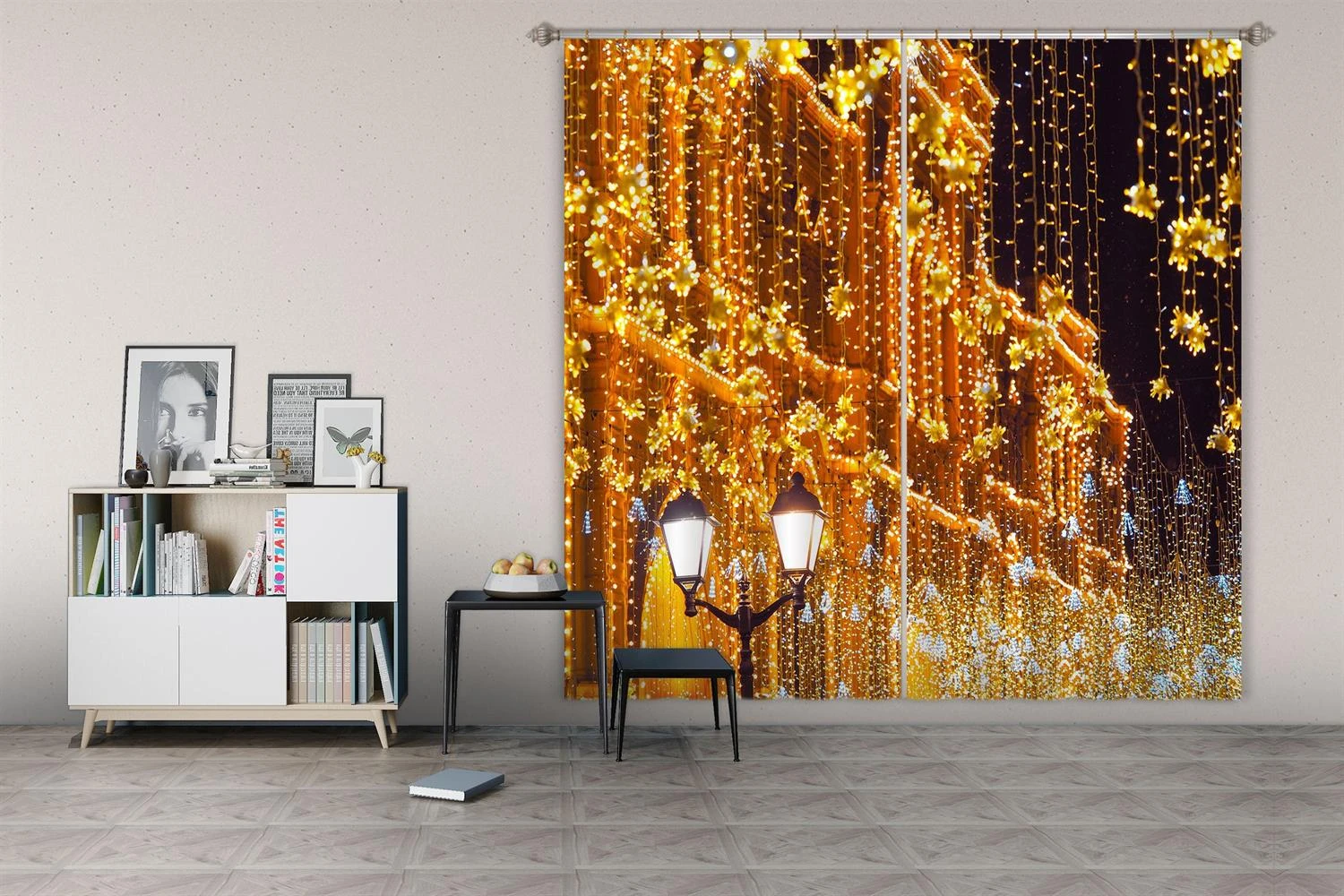 3D String Lights 52062 Christmas Blockout Photo Curtain Printing Curtains Drapes Fabric Window Xmas 4 3D String Lights 52062 Christmas Blockout Photo Curtain Printing Curtains Drapes Fabric Window Xmas - Image 2