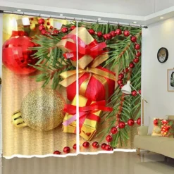 3D Golden Pearl Gift Box Christmas 30 Blockout Photo Curtain Printing Curtains Drapes Fabric Window