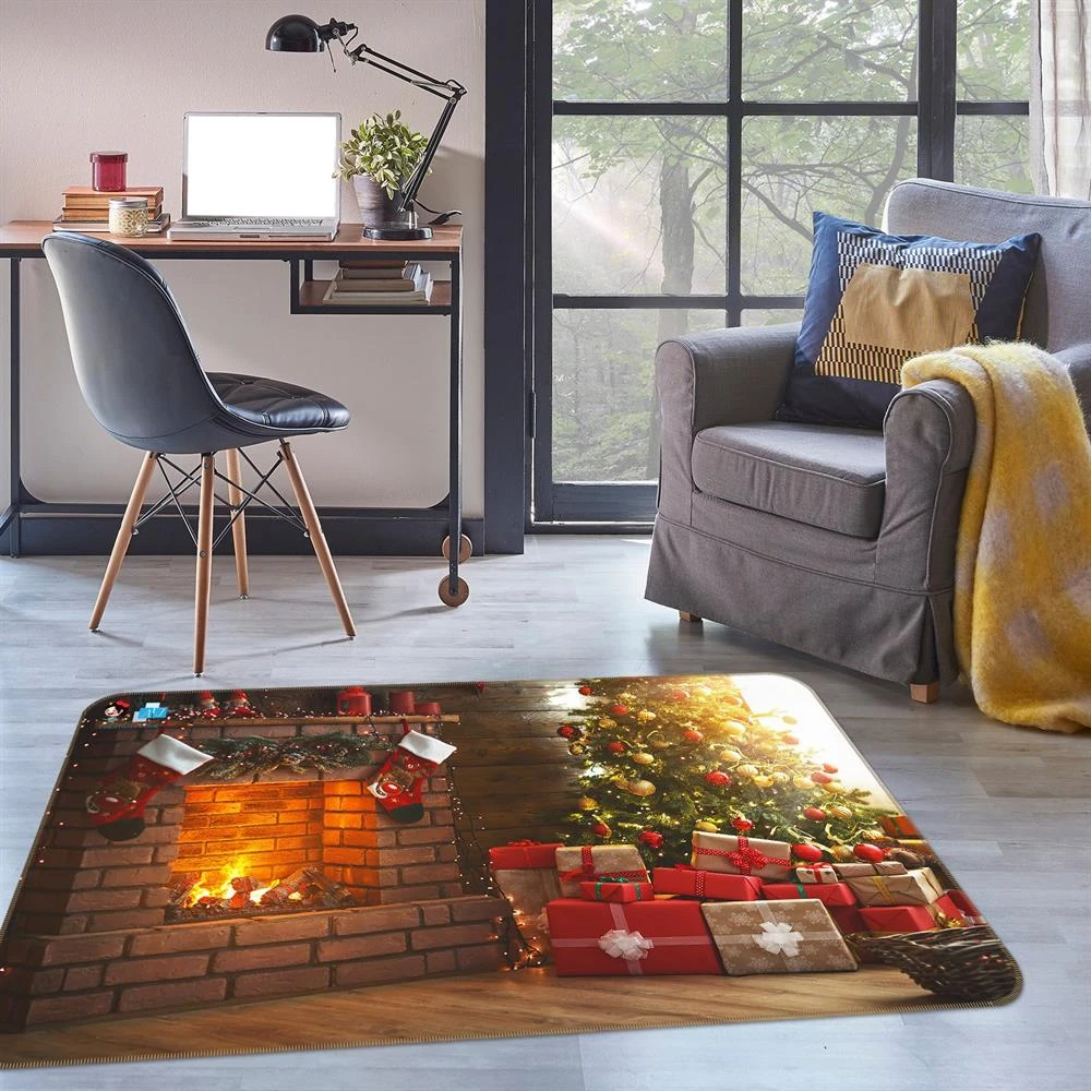 3D Fireplace Gift 55089 Christmas Non Slip Rug Mat Room Mat Quality Elegant Photo Carpet Xmas 4 3D Fireplace Gift 55089 Christmas Non Slip Rug Mat Room Mat Quality Elegant Photo Carpet Xmas - Image 2