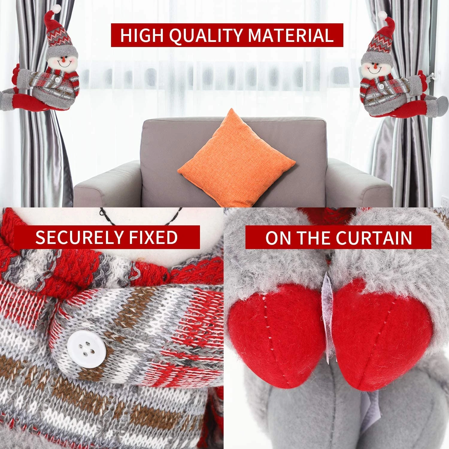 Christmas Family Holiday Party Decorations Curtain Fastener Buckle Tieback,Snowman 6 Christmas Family Holiday Party Decorations Curtain Fastener Buckle Tieback,Snowman - Image 4