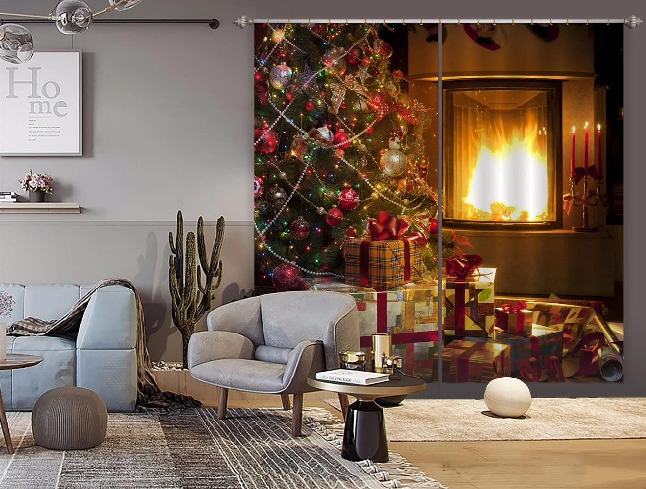 3D Tree Gift Fireplace 52004 Christmas Blockout Photo Curtain Printing Curtains Drapes Fabric Window 5 3D Tree Gift Fireplace 52004 Christmas Blockout Photo Curtain Printing Curtains Drapes Fabric Window - Image 3