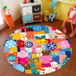 3D Color Cartoon Snowman Deer 54012 Christmas Round Non Slip Rug Mat Room Mat Quality Elegant Photo